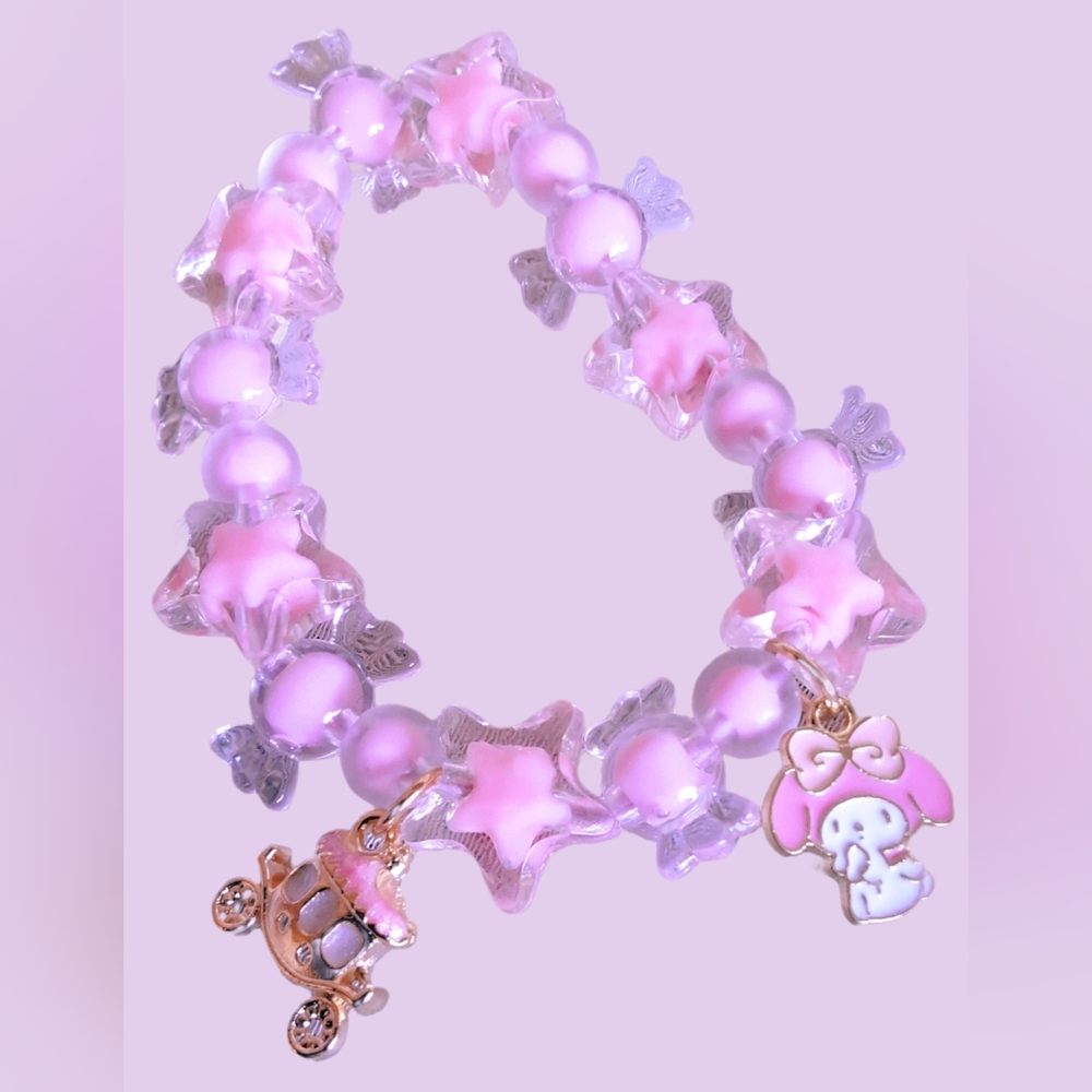 Adorable My Melody Pastel Pink Star Bead Bracelet with Charms - 5.5cm